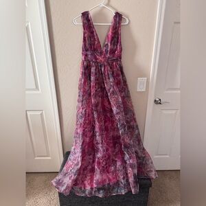 Lulu's Pink and Gray Floral Maxi Dress